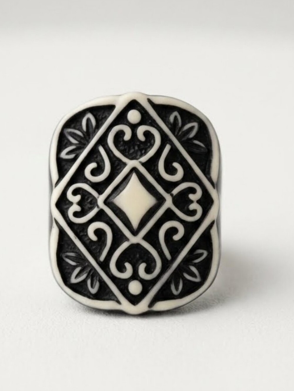 Black and Gray Plastic Statement Ring Size 7